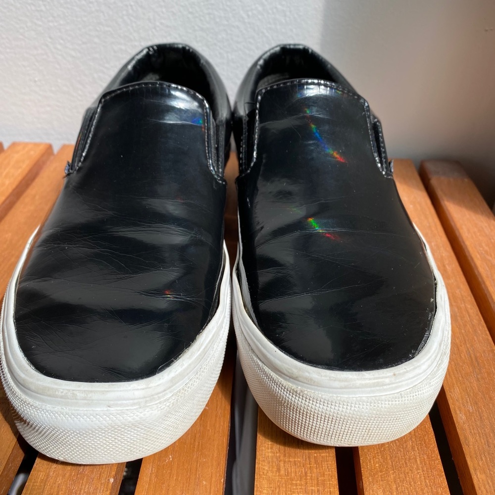 Black holographic slip-on vans
